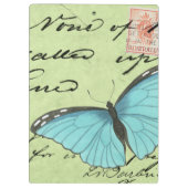 Blauwvleugelvlinder op Blauwgroen Briefkaart Klembord (Achterkant)