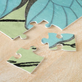 Blauwvleugelvlinder op Blauwgroen Briefkaart Legpuzzel (Zijkant)