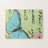 Blauwvleugelvlinder op Blauwgroen Briefkaart Legpuzzel (Horizontaal)