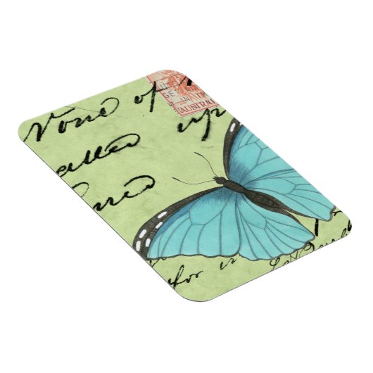 Blauwvleugelvlinder op Blauwgroen Briefkaart Magneet (Rechterzijde)