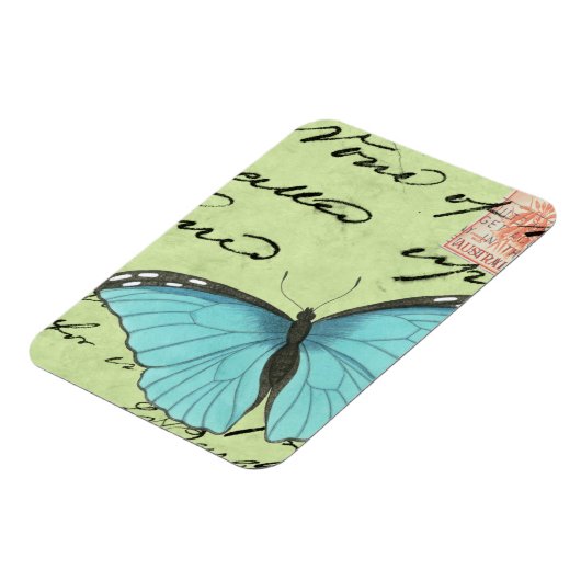 Blauwvleugelvlinder op Blauwgroen Briefkaart Magneet (Linkerzijde)