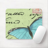 Blauwvleugelvlinder op Blauwgroen Briefkaart Muismat (Met muis)