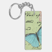 Blauwvleugelvlinder op Blauwgroen Briefkaart Sleutelhanger (Voorkant Links)