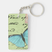 Blauwvleugelvlinder op Blauwgroen Briefkaart Sleutelhanger (achterkant)
