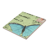 Blauwvleugelvlinder op Blauwgroen Briefkaart Tegeltje (Zijkant)