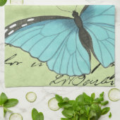 Blauwvleugelvlinder op Blauwgroen Briefkaart Theedoek (Gevouwen)