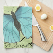 Blauwvleugelvlinder op Blauwgroen Briefkaart Theedoek (Quarter Fold)