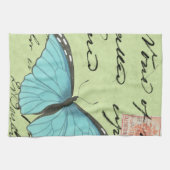Blauwvleugelvlinder op Blauwgroen Briefkaart Theedoek (Horizontaal)