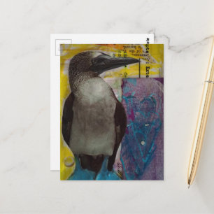 Blauwvoetige vogel mixed media collage briefkaart