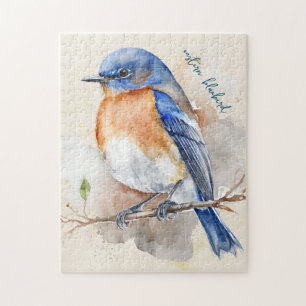 Blauwvogel Blauwe Oranje Rustige Waterverf Legpuzzel