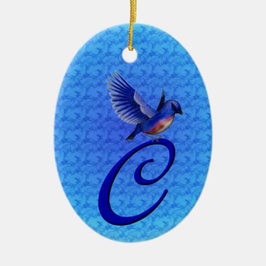 Blauwvogel Elegant Monogram Initiaal C Keramisch Ornament (Voorkant)