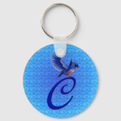Blauwvogel Elegant Monogram Initiaal C Sleutelhanger (Voorkant)