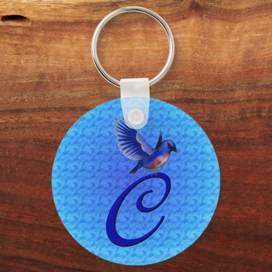 Blauwvogel Elegant Monogram Initiaal C Sleutelhanger (Voorkant)