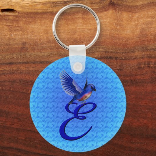 Blauwvogel Elegant Monogram Initiaal E Sleutelhanger (Voorkant)