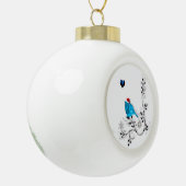 Blauwvogel en blauw hart keramische bal ornament (Links)