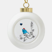 Blauwvogel en blauw hart keramische bal ornament (Voorkant)
