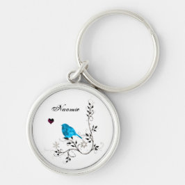 Blauwvogel en blauw hart sleutelhanger