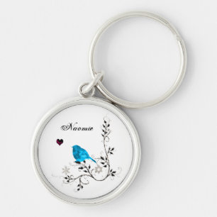 Blauwvogel en blauw hart sleutelhanger