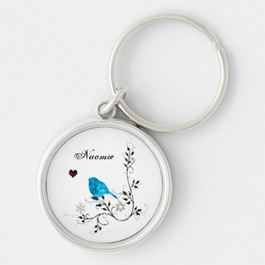 Blauwvogel en blauw hart sleutelhanger (Voorkant)