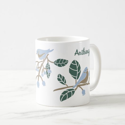 Blauwvogel en Blauwbeien Aangepast Koffiemok (Voorkant rechts)