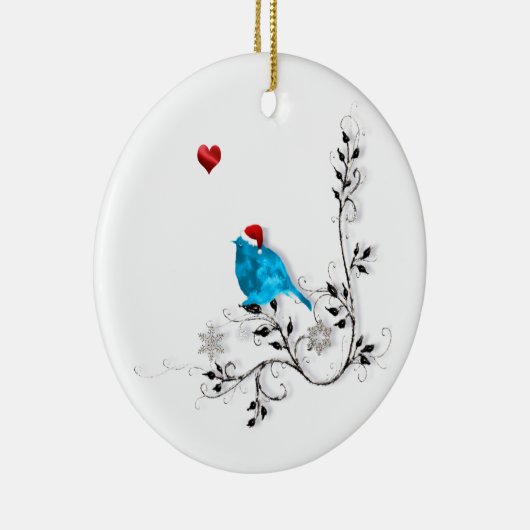 Blauwvogel en hart! keramisch ornament (Rechts)