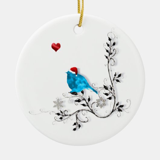 Blauwvogel en hart! keramisch ornament (Voorkant)