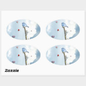 Blauwvogel en hart ovale sticker (Vel)