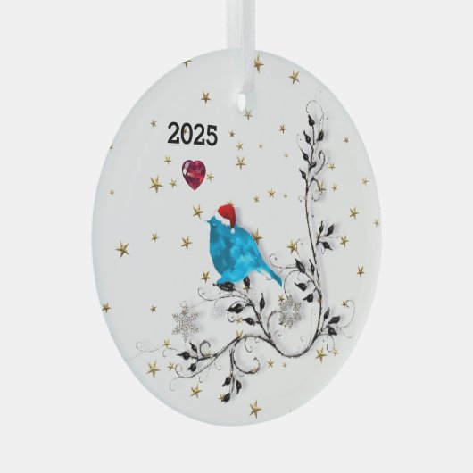 Blauwvogel- en hartenglazen sierbloem glas ornament (Voorkant Rechts)