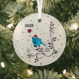 Blauwvogel- en hartenglazen sierbloem glas ornament