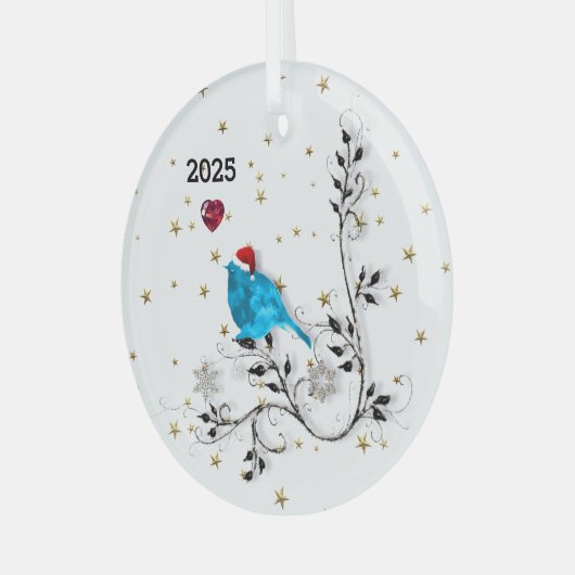 Blauwvogel- en hartenglazen sierbloem glas ornament (Voorkant links)