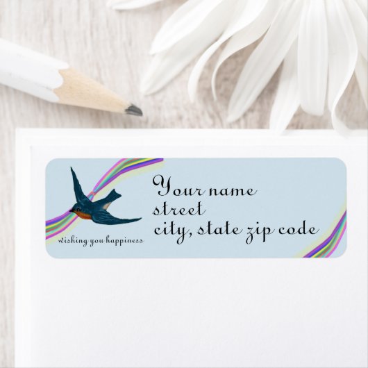 Blauwvogel en regenbogen etiket (Insitu)