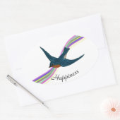 Blauwvogel en regenboog, geluk ovale sticker (Envelop)