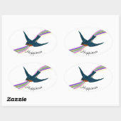 Blauwvogel en regenboog, geluk ovale sticker (Vel)