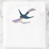 Blauwvogel en regenboog, geluk ovale sticker (Tas)