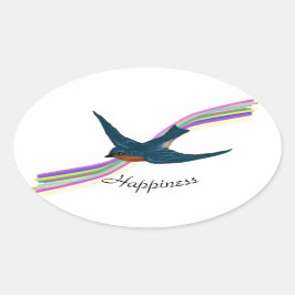 Blauwvogel en regenboog, geluk ovale sticker
