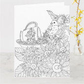 Blauwvogel en zonnebloemen Kleuren het zelf Kaart (Gele Bloem)