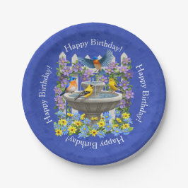 Blauwvogel Goldfinch Birdbat Garden Royal Blue Papieren Bordje
