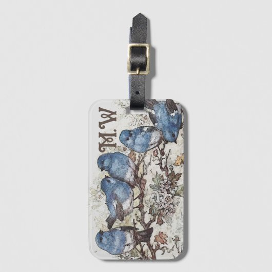  blauwvogel illustratie schattige vogelsoorten nat bagagelabel (Voorkant (verticaal))