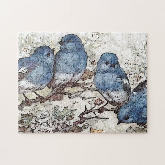  blauwvogel illustratie schattige vogelsoorten nat legpuzzel (Horizontaal)
