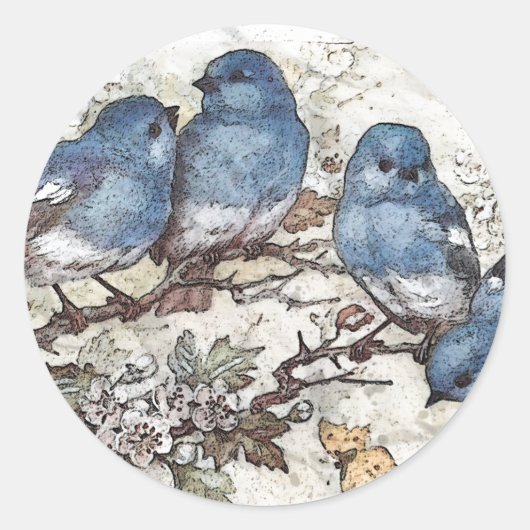  blauwvogel illustratie schattige vogelsoorten nat ronde sticker (Voorkant)