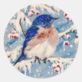 Blauwvogel in Bessen & Sneeuw❄️❄️❄️ Ronde Sticker