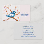 Blauwvogel in boomtakken Harten bladeren roze Visitekaartje (Voorkant / Achterkant)