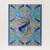 Blauwvogel in de bergen in de sneeuwpuzzel legpuzzel (Verticaal)