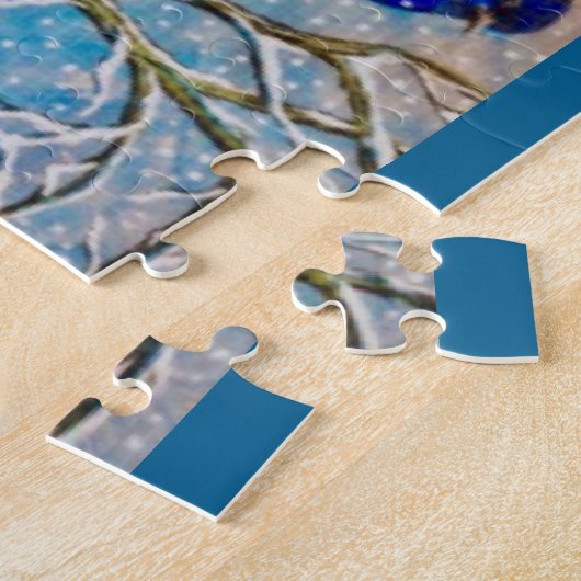 Blauwvogel in de bergen in de sneeuwpuzzel legpuzzel (Zijkant)