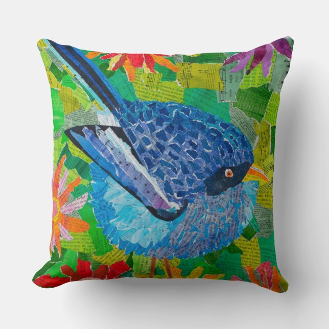 Blauwvogel in de bloemen kussen (Voorkant)