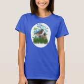 Blauwvogel in de bloemtuin/vogelruim t-shirt (Voorkant)