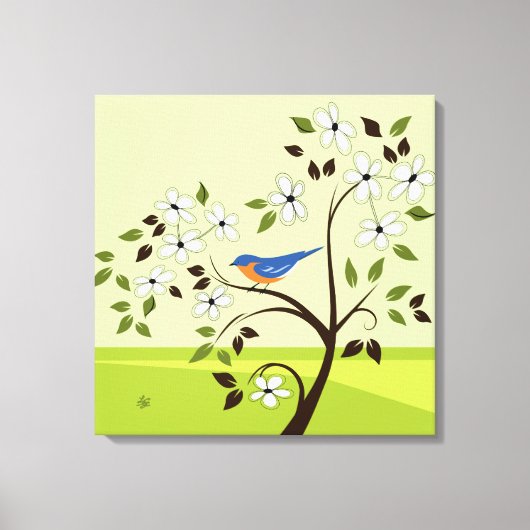 Blauwvogel in de boom canvas afdruk (Voorkant)