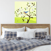 Blauwvogel in de boom canvas afdruk (Insitu (Slaapkamer))