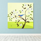 Blauwvogel in de boom canvas afdruk (Insitu (Houten vloer))