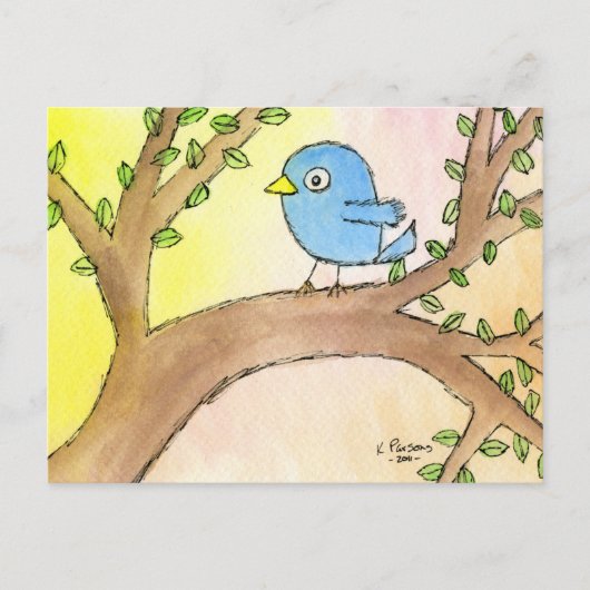 Blauwvogel in een boom briefkaart (Voorkant)